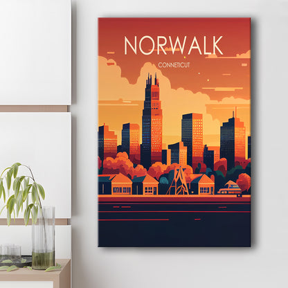 Norwalk Connecticut Retro Art Print, Norwalk City Wall Art, Canvas Print, Painting Canvas, Living Room Decor