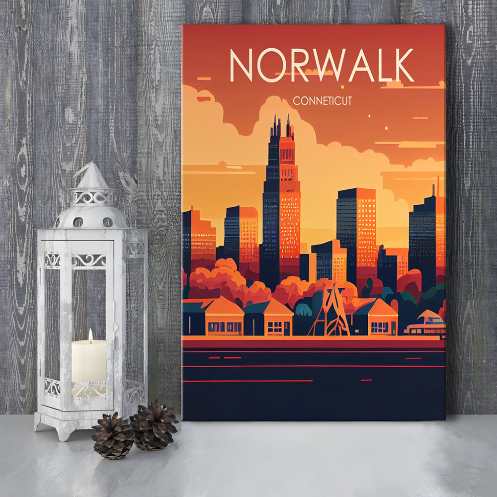 Norwalk Connecticut Retro Art Print, Norwalk City Wall Art, Canvas Print, Painting Canvas, Living Room Decor