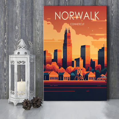Norwalk Connecticut Retro Art Print, Norwalk City Wall Art, Canvas Print, Painting Canvas, Living Room Decor