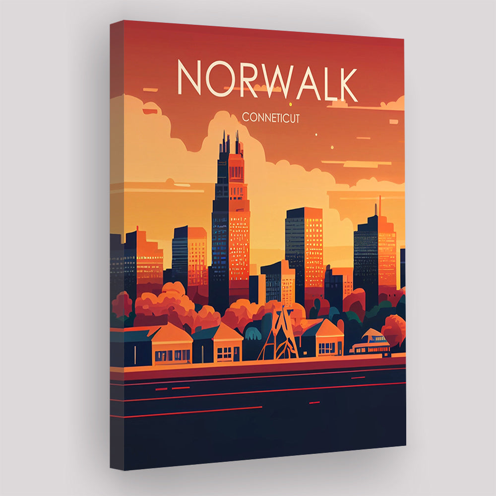 Norwalk Connecticut Retro Art Print, Norwalk City Wall Art, Canvas Print, Painting Canvas, Living Room Decor