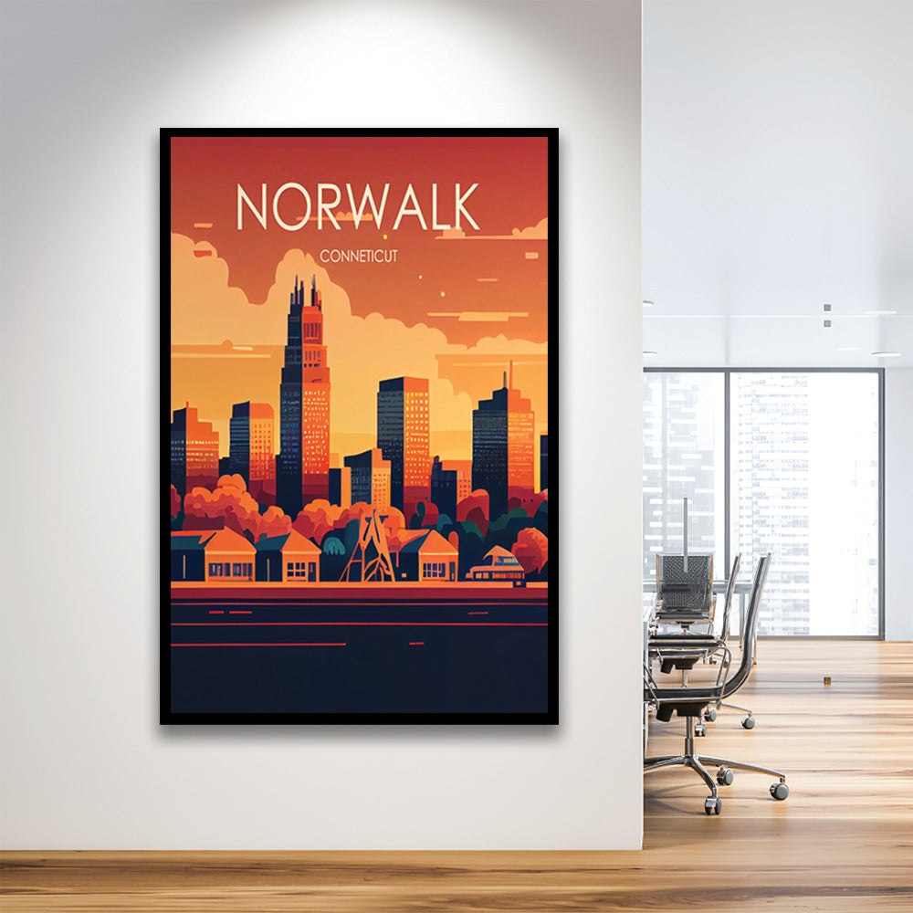 Norwalk Connecticut Retro Art Print, Norwalk City Wall Art, Framed Art Print, Picture Framed, Painting Art