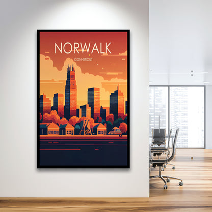 Norwalk Connecticut Retro Art Print, Norwalk City Wall Art, Framed Art Print, Picture Framed, Painting Art