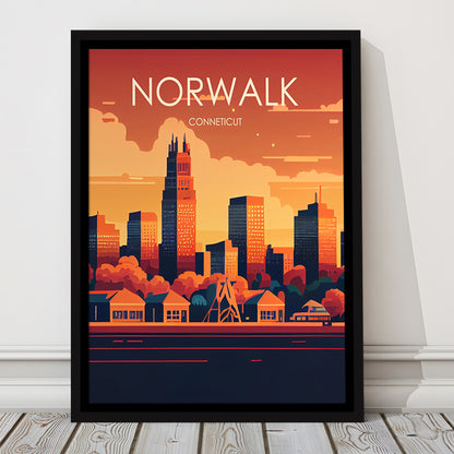Norwalk Connecticut Retro Art Print, Norwalk City Wall Art, Floating Framed Canvas Print, Framed Picture, Painting Canvas