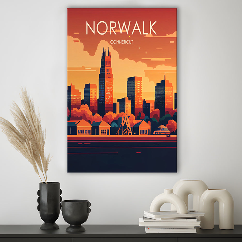 Norwalk Connecticut Retro Art Print, Norwalk City Wall Art, Canvas Print, Painting Canvas, Living Room Decor