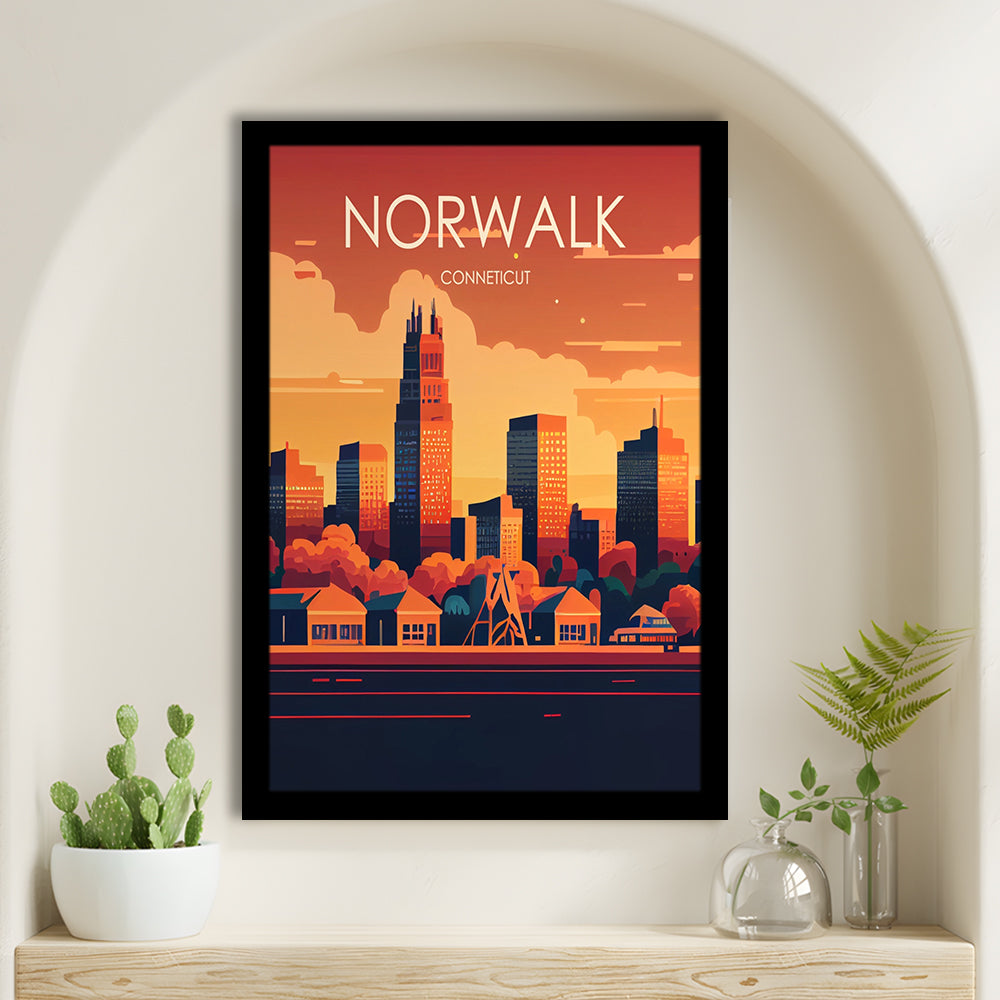 Norwalk Connecticut Retro Art Print, Norwalk City Wall Art, Framed Art Print, Picture Framed, Painting Art