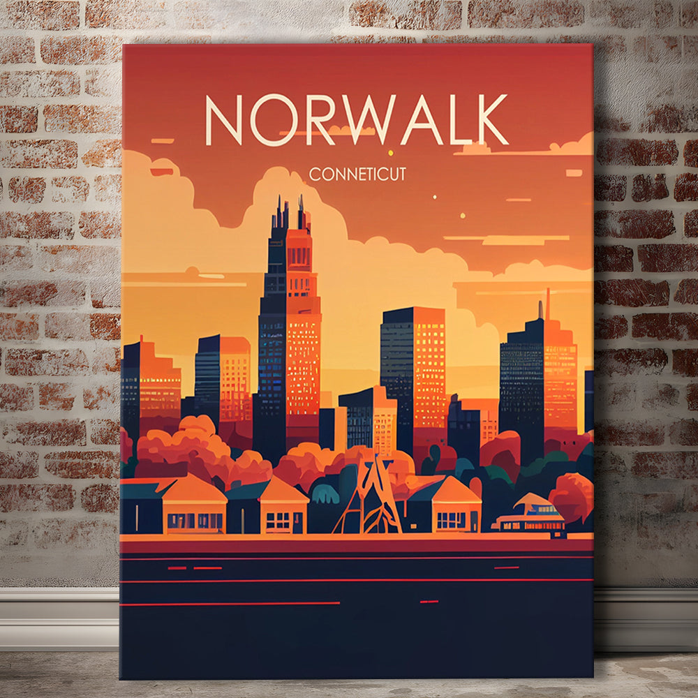 Norwalk Connecticut Retro Art Print, Norwalk City Wall Art, Canvas Print, Painting Canvas, Living Room Decor