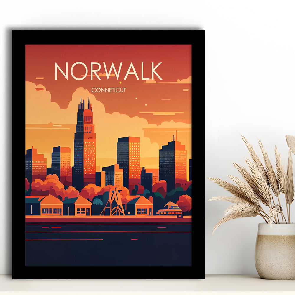 Norwalk Connecticut Retro Art Print, Norwalk City Wall Art, Framed Art Print, Picture Framed, Painting Art