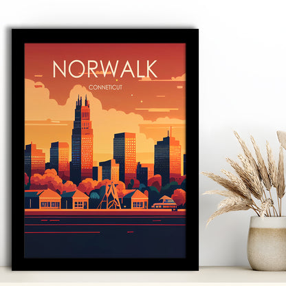 Norwalk Connecticut Retro Art Print, Norwalk City Wall Art, Framed Art Print, Picture Framed, Painting Art