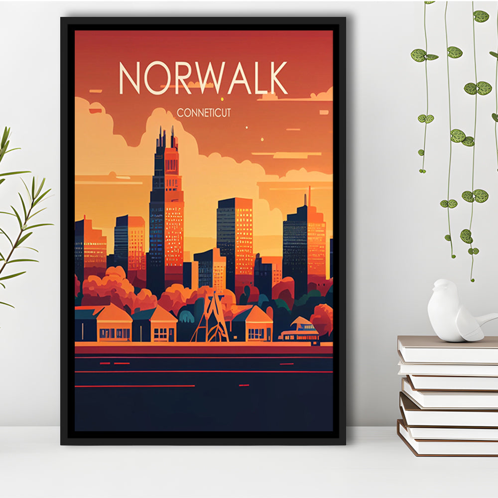Norwalk Connecticut Retro Art Print, Norwalk City Wall Art, Floating Framed Canvas Print, Framed Picture, Painting Canvas