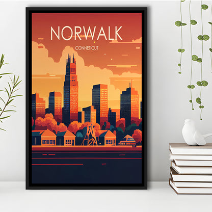 Norwalk Connecticut Retro Art Print, Norwalk City Wall Art, Floating Framed Canvas Print, Framed Picture, Painting Canvas