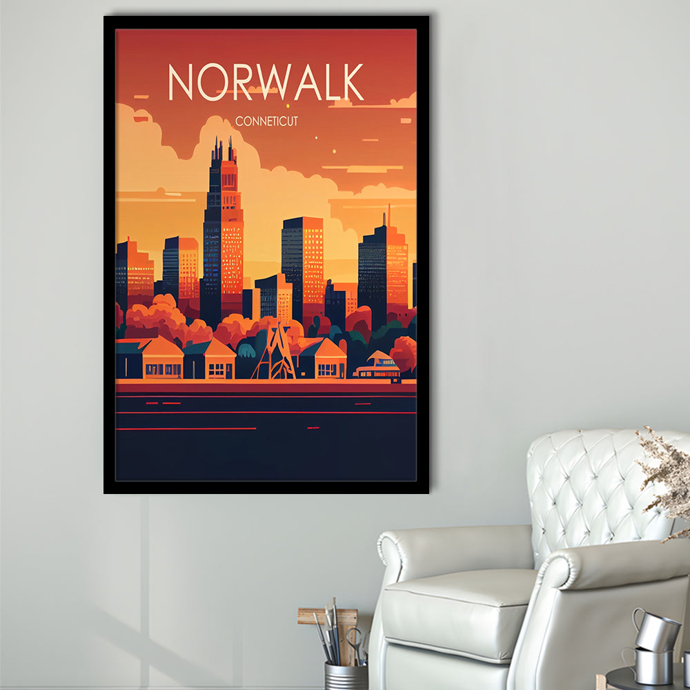 Norwalk Connecticut Retro Art Print, Norwalk City Wall Art, Framed Art Print, Picture Framed, Painting Art