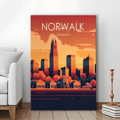 Norwalk Connecticut Retro Art Print, Norwalk City Wall Art, Canvas Print, Painting Canvas, Living Room Decor