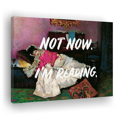 Not Now I'M Reading Altered Art Print, Altered Art, Bedroom Print, Pink Print Art, Canvas Print Wall Art Home Decor