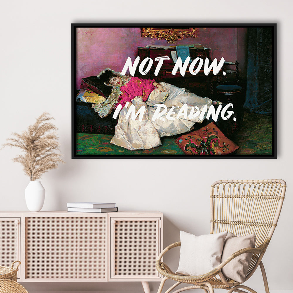 Not Now I'M Reading Altered Art Print, Altered Art, Bedroom Print, Pink Art, Floating Framed Canvas Print Wall Art