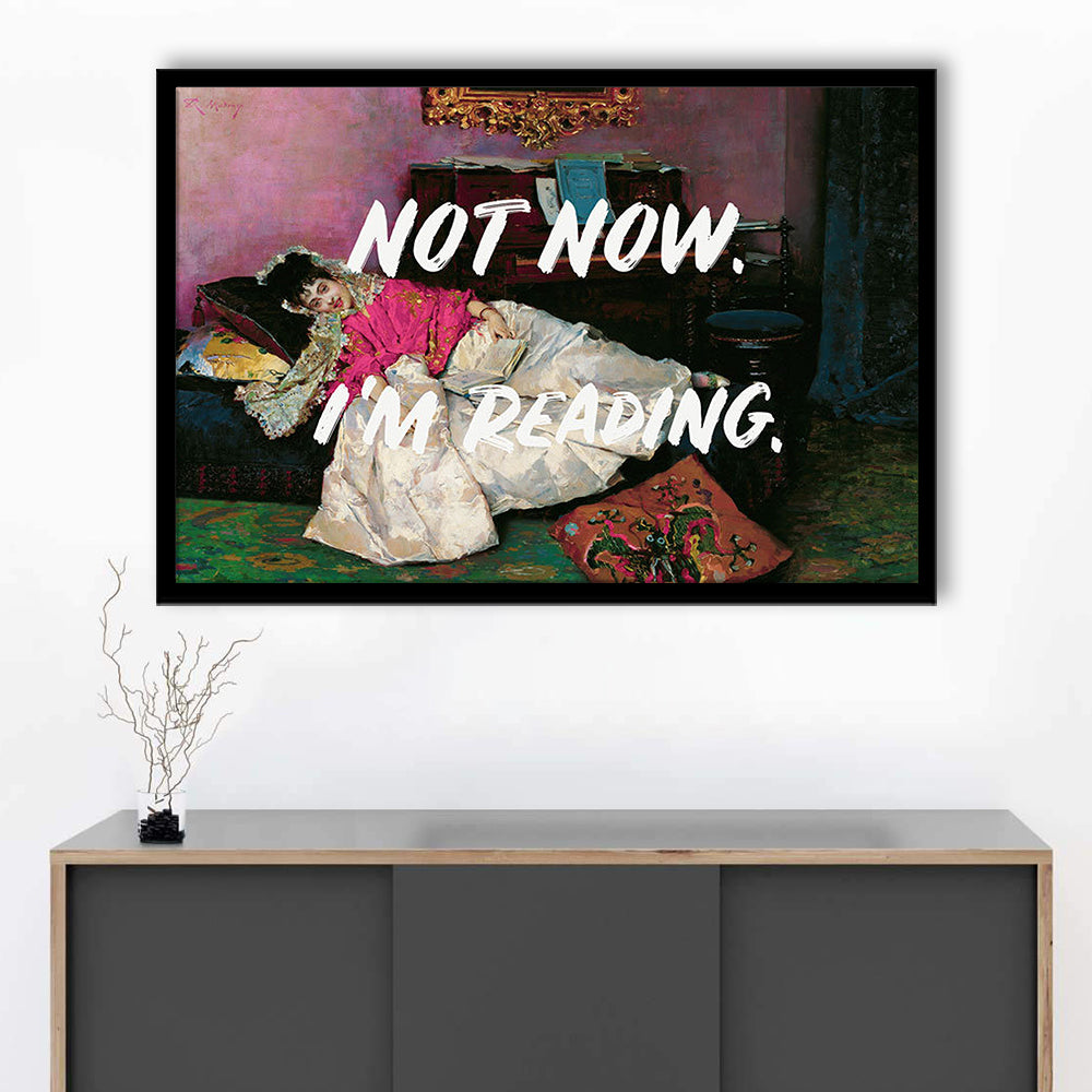 Not Now I'M Reading Altered Art Print, Altered Art, Bedroom Print, Pink Print Art, Framed Art Print Wall Decor, Framed Picture