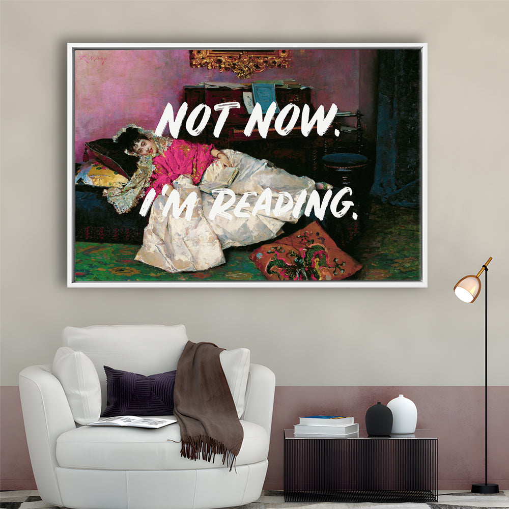 Not Now I'M Reading Altered Art Print, Altered Art, Bedroom Print, Pink Art, Floating Framed Canvas Print Wall Art