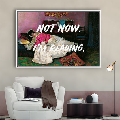 Not Now I'M Reading Altered Art Print, Altered Art, Bedroom Print, Pink Art, Floating Framed Canvas Print Wall Art