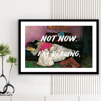Not Now I'M Reading Altered Art Print, Altered Art, Bedroom Print, Pink Print Art, Framed Art Print White Border Wall Decor