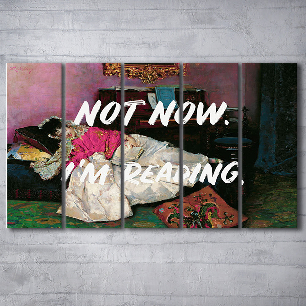 Not Now I'M Reading Altered Art Print, Altered Art, Bedroom Print, Pink Print Art, Multi Panels Canvas Print Wall Art