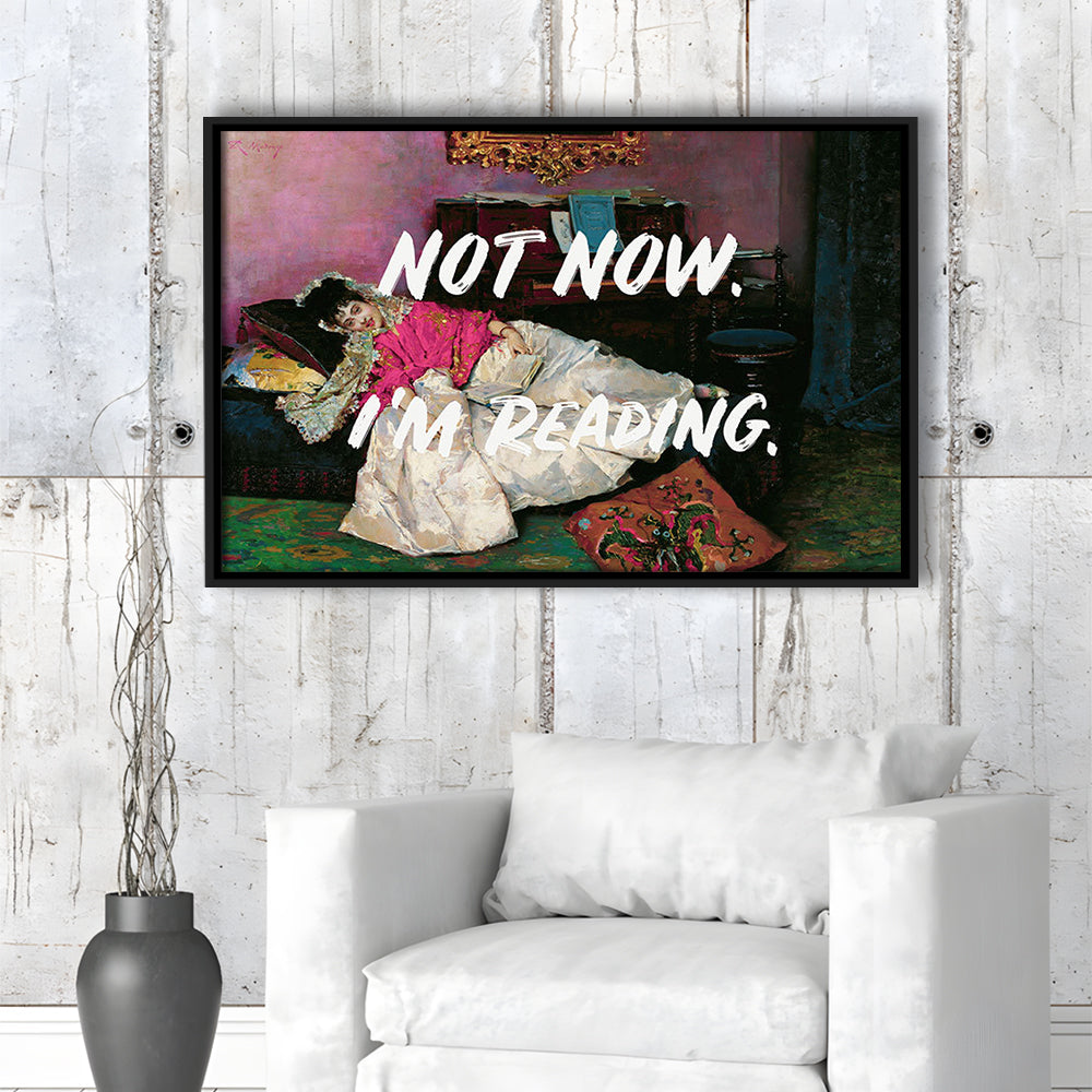 Not Now I'M Reading Altered Art Print, Altered Art, Bedroom Print, Pink Art, Floating Framed Canvas Print Wall Art