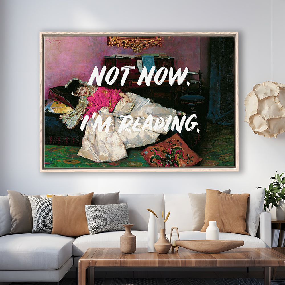 Not Now I'M Reading Altered Art Print, Altered Art, Bedroom Print, Pink Art, Floating Framed Canvas Print Wall Art