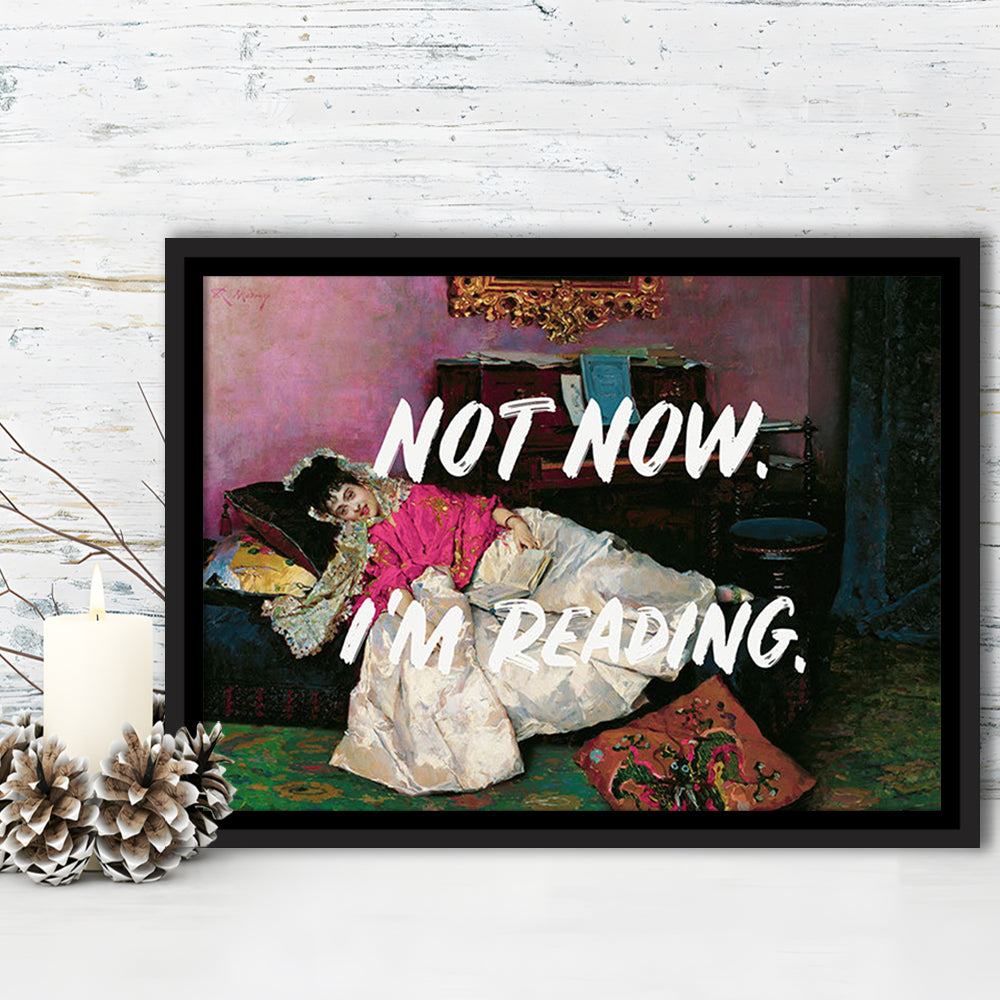 Not Now I'M Reading Altered Art Print, Altered Art, Bedroom Print, Pink Art, Floating Framed Canvas Print Wall Art