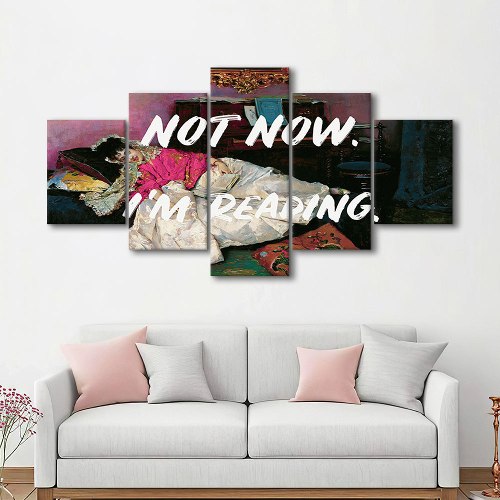 Not Now I'M Reading Altered Art Print, Altered Art, Bedroom Print, Pink Print Art, Mixed Panels Canvas Print Wall Art
