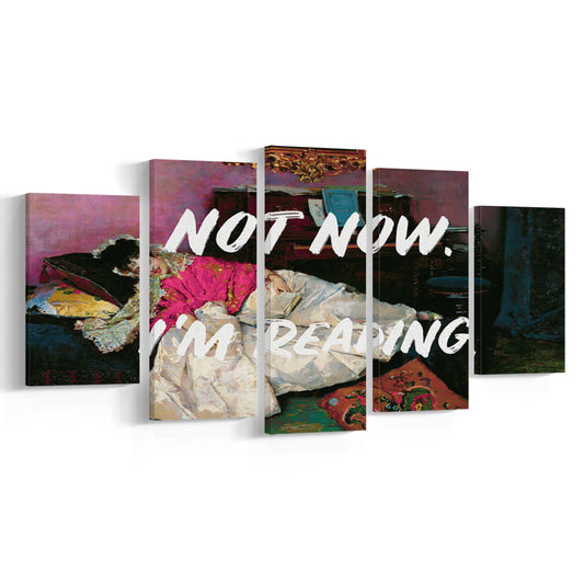 Not Now I'M Reading Altered Art Print, Altered Art, Bedroom Print, Pink Print Art, Mixed Panels Canvas Print Wall Art