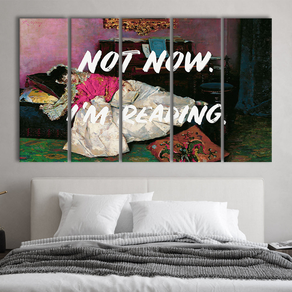 Not Now I'M Reading Altered Art Print, Altered Art, Bedroom Print, Pink Print Art, Multi Panels Canvas Print Wall Art