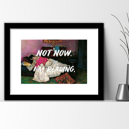 Not Now I'M Reading Altered Art Print, Altered Art, Bedroom Print, Pink Print Art, Framed Art Print White Border Wall Decor