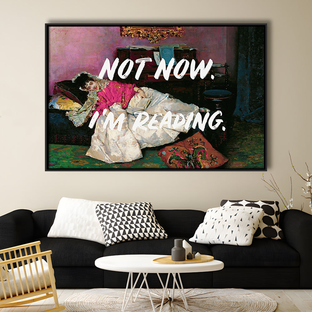 Not Now I'M Reading Altered Art Print, Altered Art, Bedroom Print, Pink Art, Floating Framed Canvas Print Wall Art