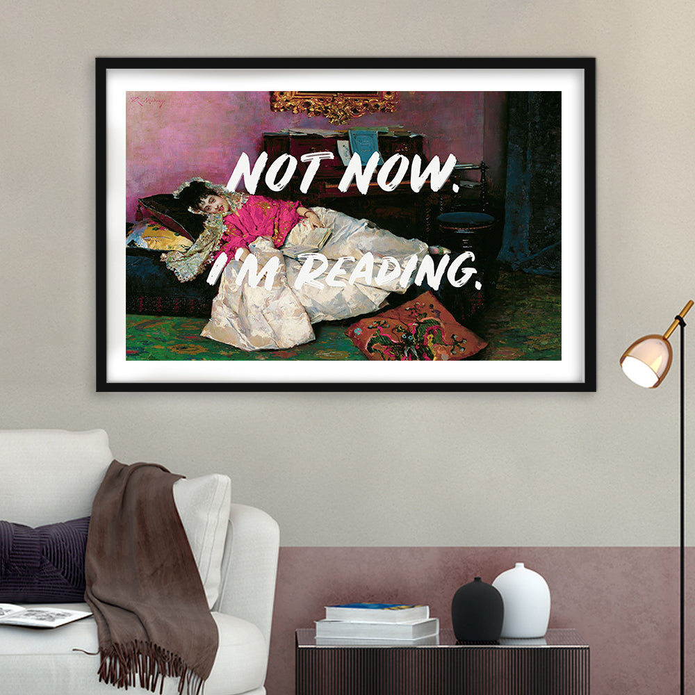 Not Now I'M Reading Altered Art Print, Altered Art, Bedroom Print, Pink Print Art, Framed Art Print White Border Wall Decor