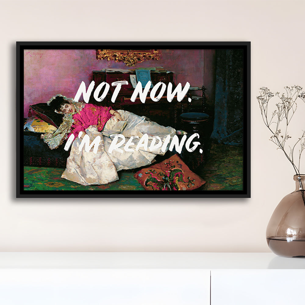 Not Now I'M Reading Altered Art Print, Altered Art, Bedroom Print, Pink Art, Floating Framed Canvas Print Wall Art