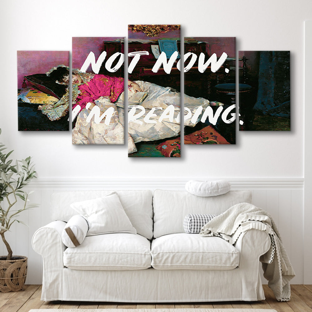 Not Now I'M Reading Altered Art Print, Altered Art, Bedroom Print, Pink Print Art, Mixed Panels Canvas Print Wall Art
