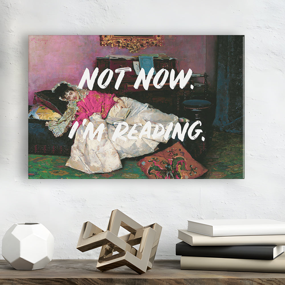 Not Now I'M Reading Altered Art Print, Altered Art, Bedroom Print, Pink Print Art, Canvas Print Wall Art Home Decor
