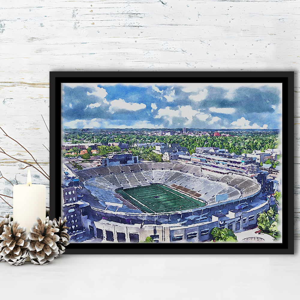 Notre Dame Fighting Irish, Notre Dame Painting Stadium Watercolor, Sport Gift Art, Framed Canvas Print Wall Art