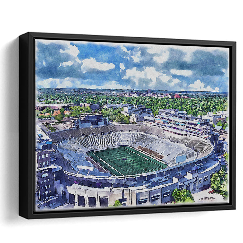 Notre Dame Fighting Irish, Notre Dame Painting Stadium Watercolor, Sport Gift Art, Framed Canvas Print Wall Art