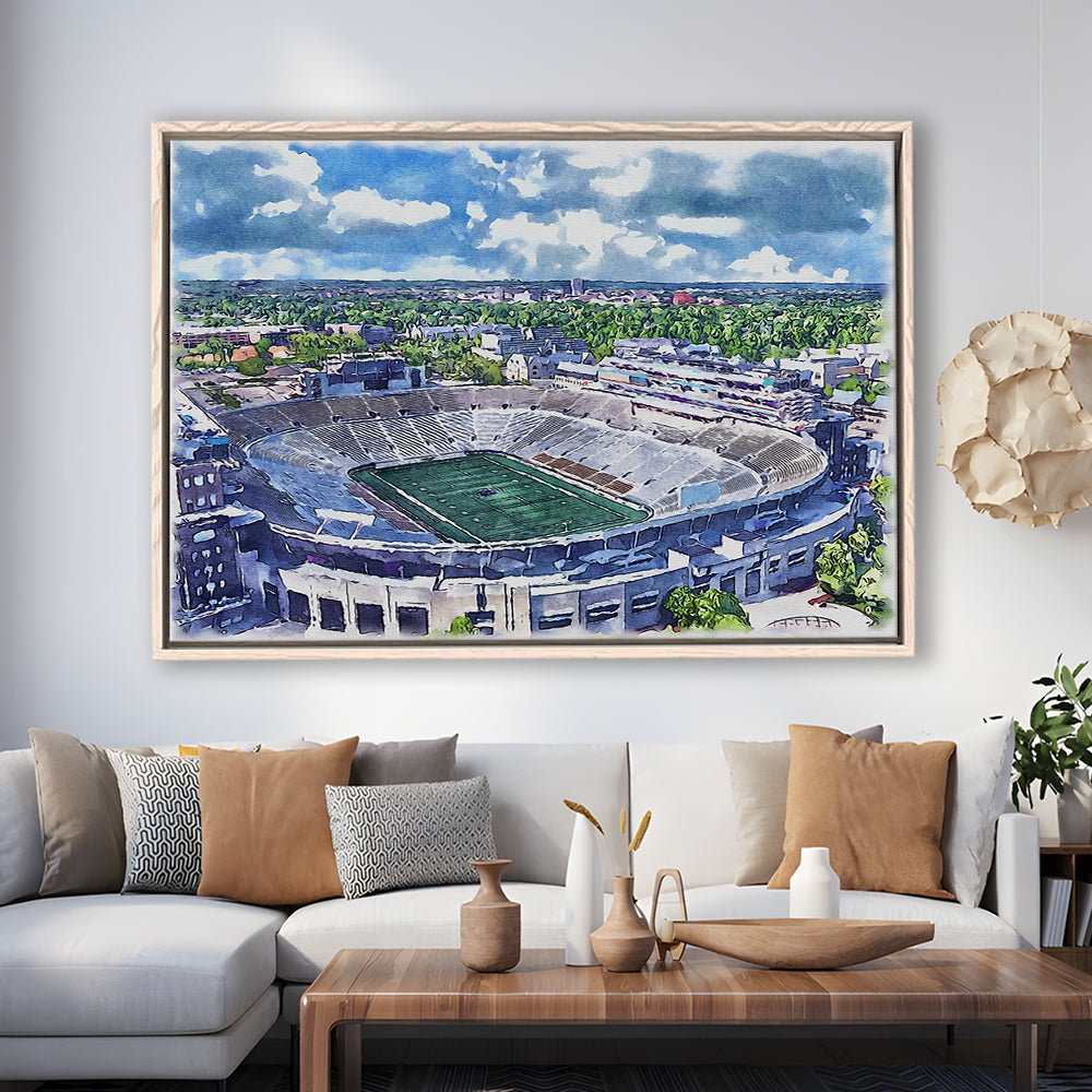 Notre Dame Fighting Irish, Notre Dame Painting Stadium Watercolor, Sport Gift Art, Framed Canvas Print Wall Art