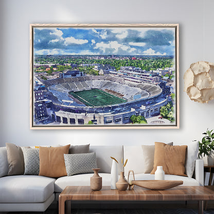 Notre Dame Fighting Irish, Notre Dame Painting Stadium Watercolor, Sport Gift Art, Framed Canvas Print Wall Art