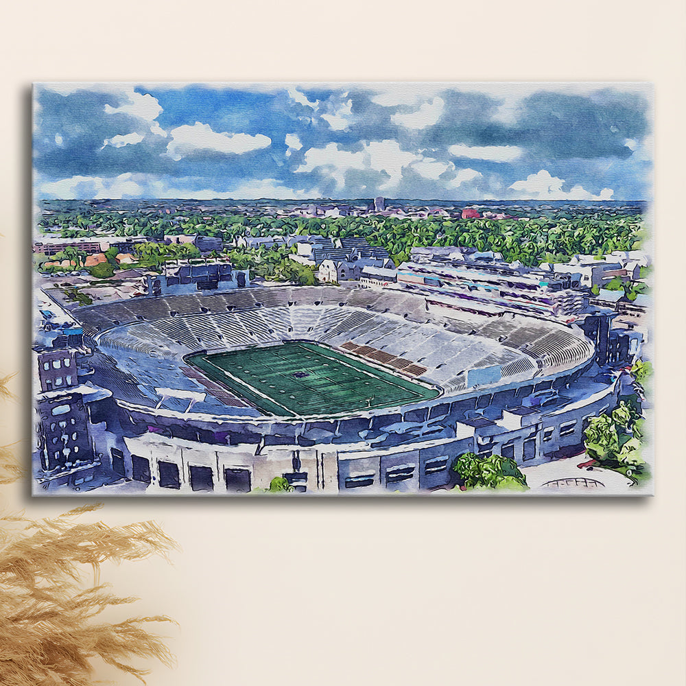 Notre Dame Fighting Irish, Notre Dame Painting Stadium Watercolor, Sport Art, Gifts for him, Canvas Print Wall Art