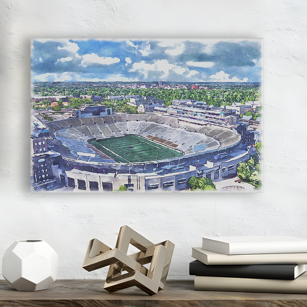 Notre Dame Fighting Irish, Notre Dame Painting Stadium Watercolor, Sport Art, Gifts for him, Canvas Print Wall Art