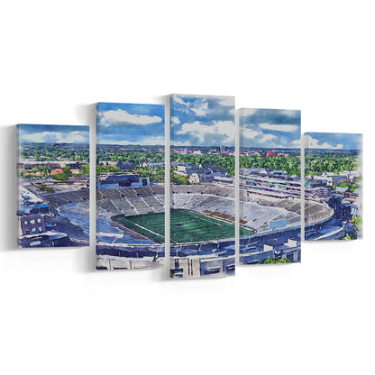 Notre Dame Fighting Irish, Notre Dame Painting Stadium Watercolor, Sport Art, Mixed 5 Panel, Canvas Print Wall Art