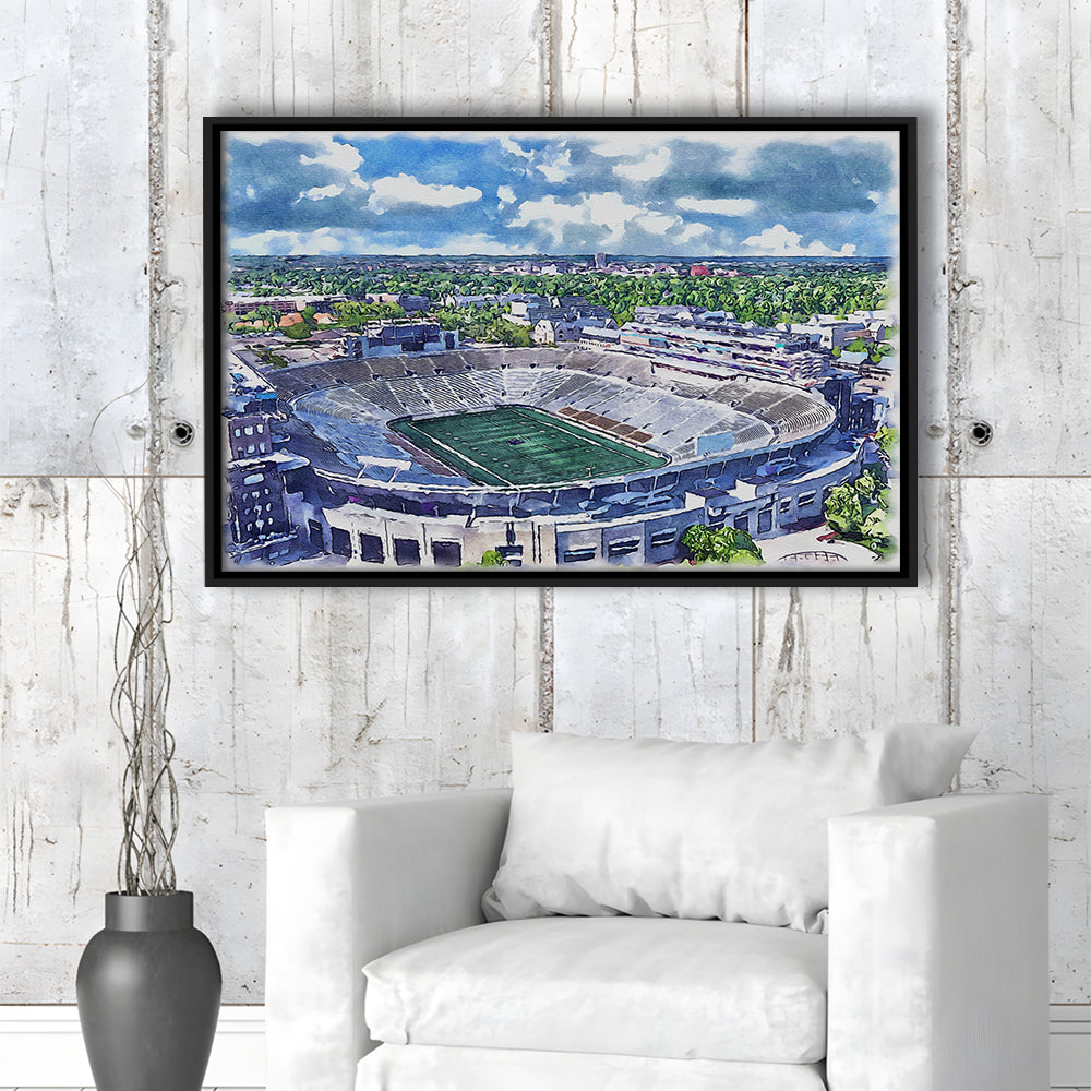 Notre Dame Fighting Irish, Notre Dame Painting Stadium Watercolor, Sport Gift Art, Framed Canvas Print Wall Art
