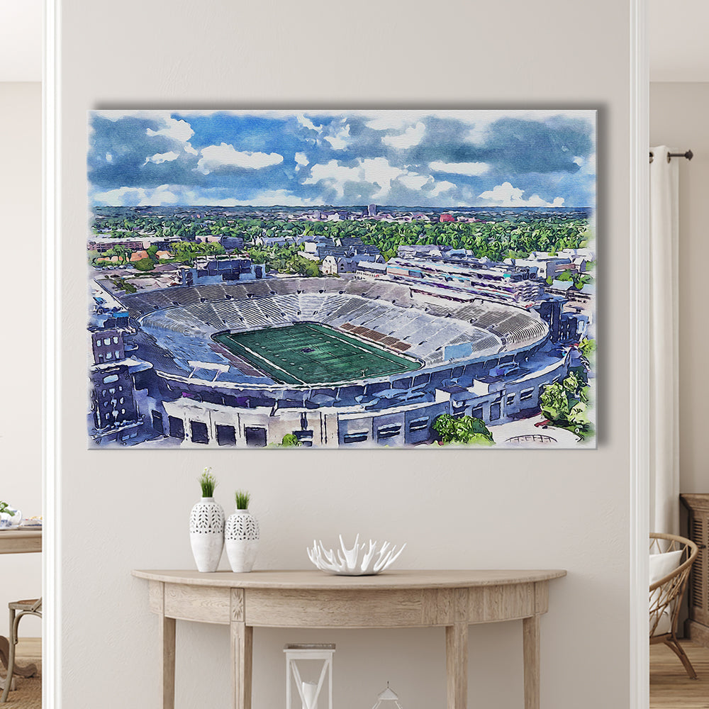 Notre Dame Fighting Irish, Notre Dame Painting Stadium Watercolor, Sport Art, Gifts for him, Canvas Print Wall Art