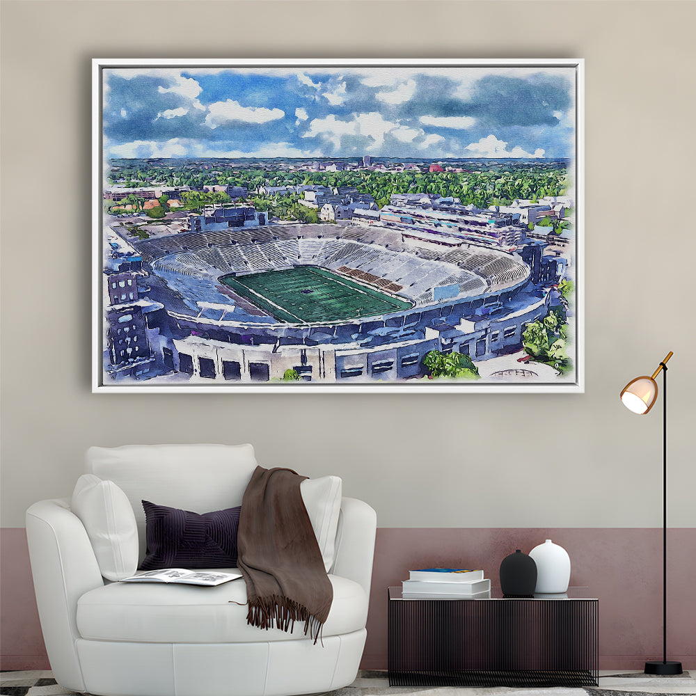 Notre Dame Fighting Irish, Notre Dame Painting Stadium Watercolor, Sport Gift Art, Framed Canvas Print Wall Art