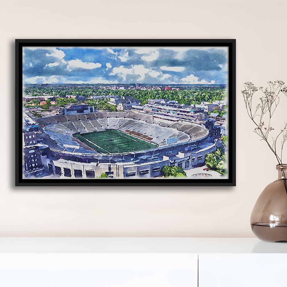 Notre Dame Fighting Irish, Notre Dame Painting Stadium Watercolor, Sport Gift Art, Framed Canvas Print Wall Art