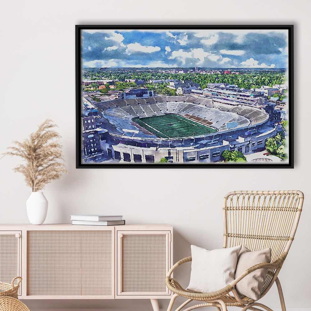 Notre Dame Fighting Irish, Notre Dame Painting Stadium Watercolor, Sport Gift Art, Framed Canvas Print Wall Art