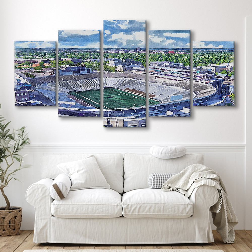 Notre Dame Fighting Irish, Notre Dame Painting Stadium Watercolor, Sport Art, Mixed 5 Panel, Canvas Print Wall Art