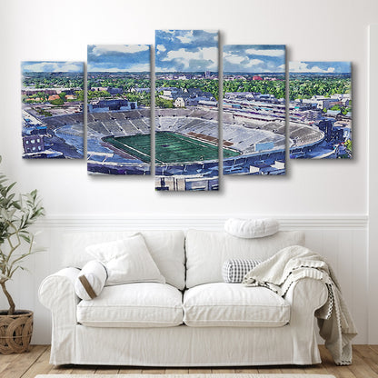 Notre Dame Fighting Irish, Notre Dame Painting Stadium Watercolor, Sport Art, Mixed 5 Panel, Canvas Print Wall Art