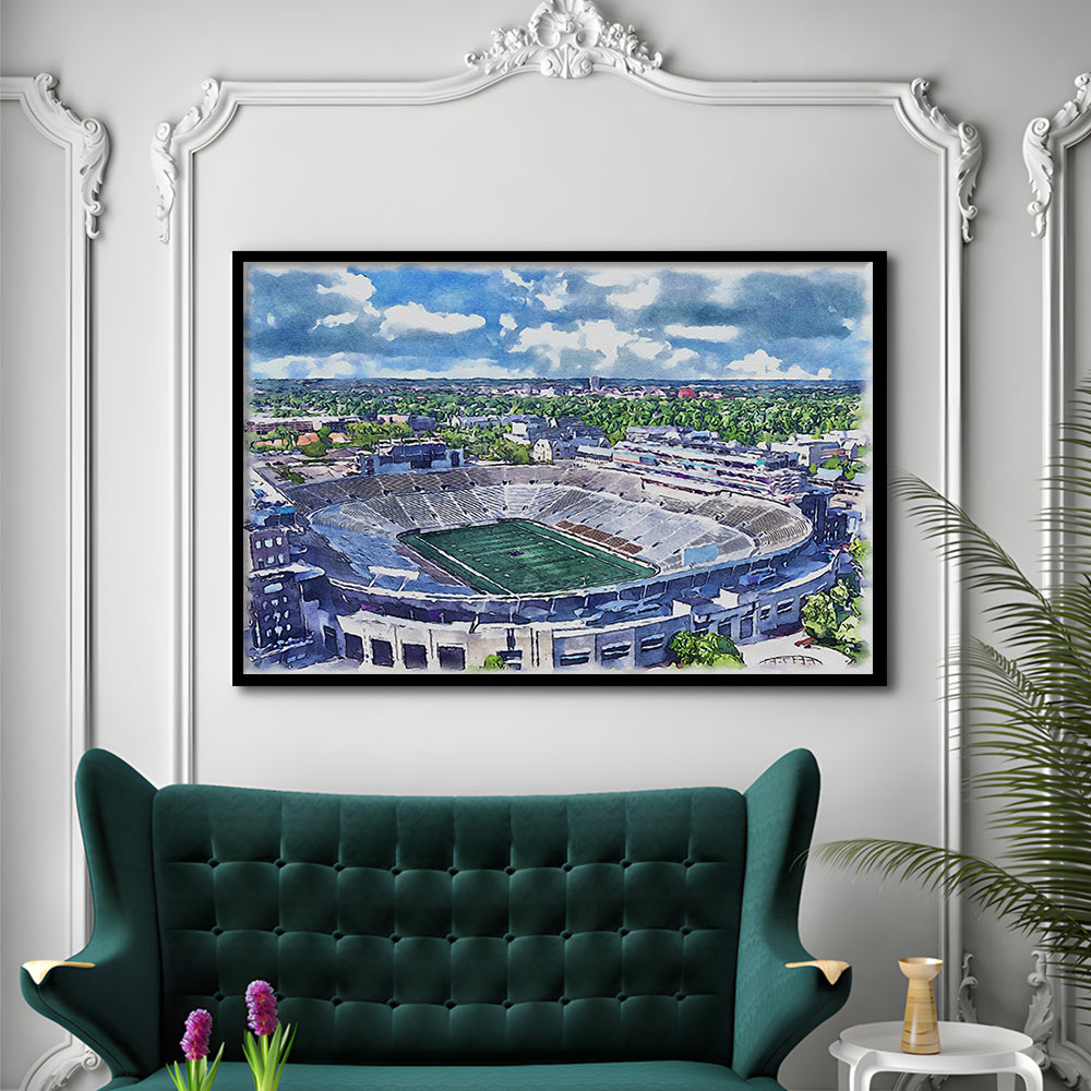Notre Dame Fighting Irish, Notre Dame Painting Stadium Watercolor, Sport Gift Art, Framed Art Print Wall Decor